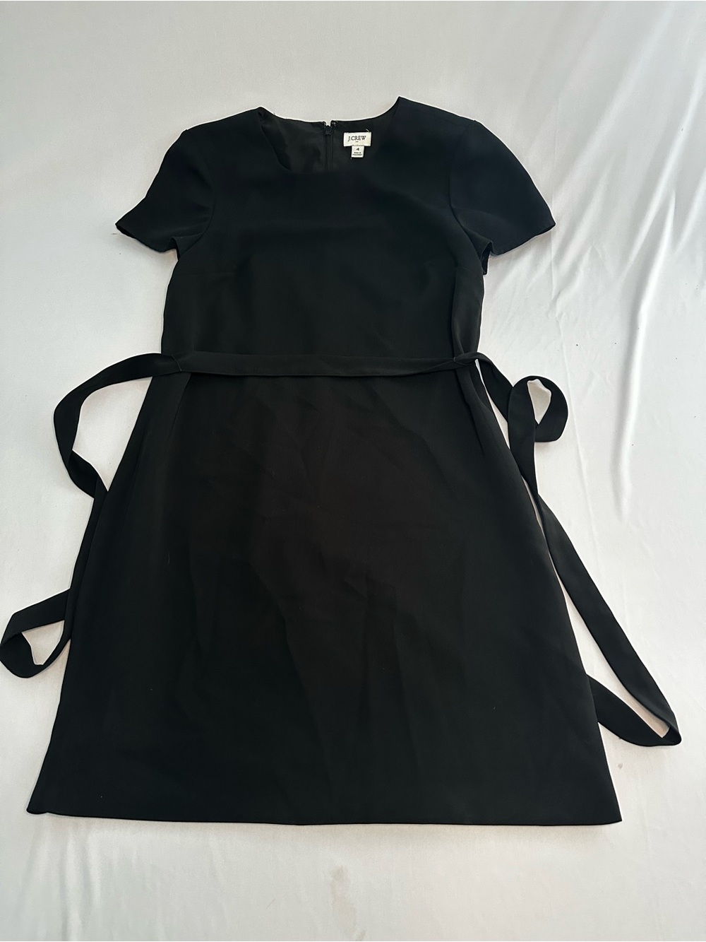 J. Crew Black Short-Sleeve Tie-Waist Dress